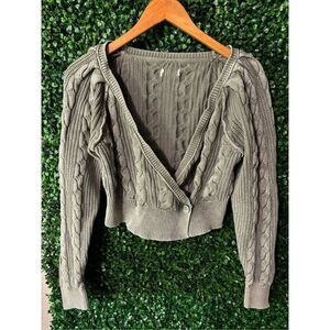 Aerie Green Cropped Cable Knit Sweater Sz Medium